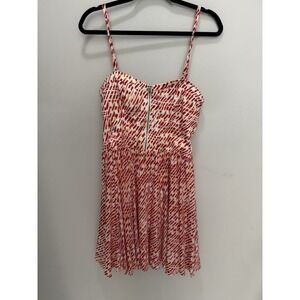 Guess Abstract Red White Fit‎ And Flare Removable Sharp Dress